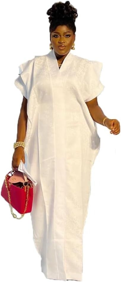 Amazon.com: HD African Bubu Gown for Women One Size White Casual Kaftan Dress : Clothing, Shoes & Jewelry Ankara Pattern, Wax Print Dress, Woman Embroidery, Bubu Gown, Mermaid Maxi Dress, Cardigan Dress, Tulle Sleeves, Dress African, African Fashion Modern