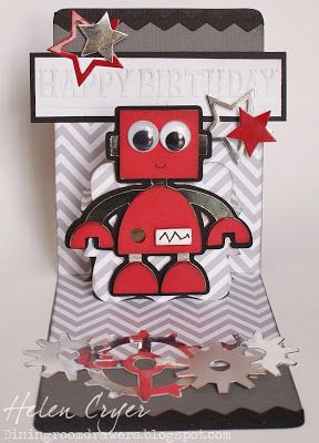 Birthday Card Ideas For Kids, Cricut Birthday Cards, Robot Birthday Party, Birthday Card Ideas, Cricut Birthday, Cricut Cartridges, Birthday Cards For Boys, Boy Cards, Cricut Cards