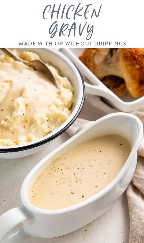 This classic chicken gravy is rich and savory, made with or without drippings for the perfect sauce! You'll want to keep this recipe on hand to make over and over, and it's easy enough to whip together anytime. #thanksgiving #gravy #easy #chickengravy Easy Chicken Gravy, Gravy Without Drippings, Gluten Free Gravy, Chicken Gravy Recipe, 40 Aprons, Thanksgiving Gravy, Halloween Food Appetizers, Easy Skillet Meals, Hearty Comfort Food