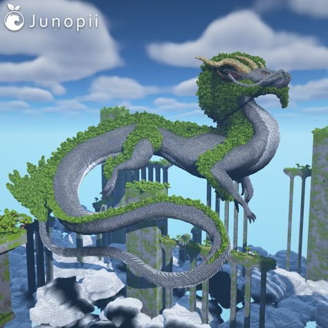 Minecraft Japanese Dragon Build Titan Ancient Ruins Clouds Japanese Dragon Design, Minecraft Fantasy Builds, Minecraft Building Tips, Minecraft Id, Minecraft Creatures, Minecraft Dragon, Fantasy Builds, Minecraft Japanese, Minecraft Kingdom