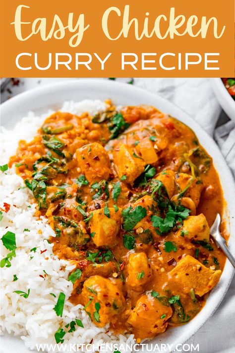 A quick and simple mild chicken curry recipe with bags of flavour. Ready in 30 minutes, it makes a great go-to mid-week meal for the whole family. Freezer-friendly so you can make a big batch and save some for later. #chickencurry #easychickencurry Pressure Cooker Curry Recipes, Easy Healthy Curry, Basic Curry Recipe, Indian Style Chicken Curry, Best Curry Chicken Recipes, Oven Curry Chicken, Freezer Curry, Chicken With Curry Powder, 1 Pot Meals