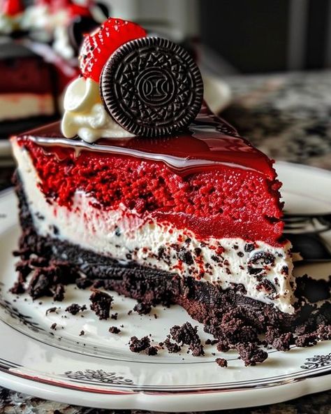 Avani Recipes | Red Velvet Oreo Cheesecake - The perfect blend of creamy cheesecake and rich red velvet | Facebook Red Velvet Oreo Cheesecake, Red Velvet Oreo, Velvet Cheesecake, Red Velvet Cheesecake, Chocolate Cake Decoration, Oreo Cheesecake, Creamy Cheesecake, Velvet Cake, Red Velvet Cake