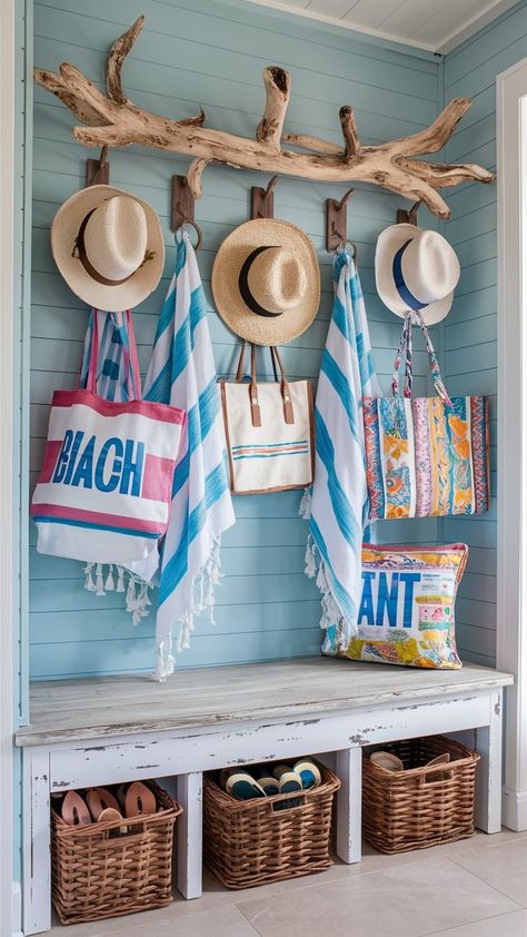 20 Coastal Home Decor Entryway Ideas to Create a Seaside Haven — Coastal Cottage by Celeste Eclectic Beach Cottage, Eclectic Coastal Decor, Beach Apartment Decor Coastal Style, Coastal Entryway Ideas, Beach House Entryway, Coastal Decorating Ideas, Seaside Aesthetic, Home Redesign, Boho Beach House