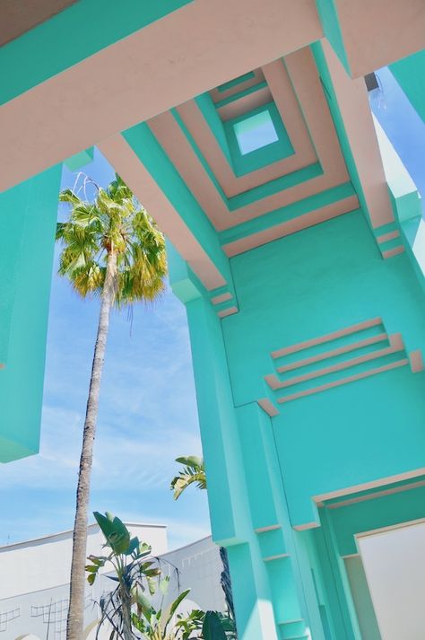 Hello Katie Girl: Miami Vibes in Beverly Hills Miami Buildings, Beverly Hills Wallpaper, Miami Art Deco Aesthetic, Miami Colors, Retro Miami Aesthetic, Art Deco Miami, 80s Miami Fashion, Pastel Art Deco, Beverly Hills Aesthetic