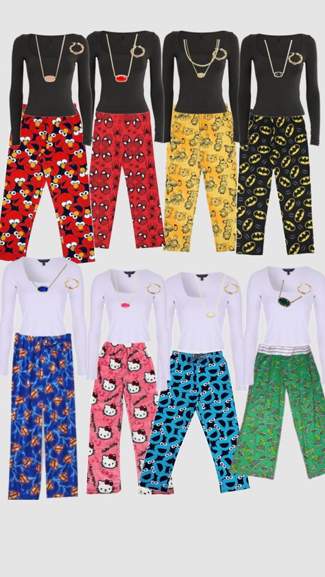 Matching pjs for a big friend group! Matching Pajamas Pants, Friend Group Matching Outfits, Matching Pjs For Friends, Sleepover Matching Pajamas, Matching Pjs Friends Birthday, Matching Pajamas Friends Sleepover, Matching Pjs Friends, Pjs Ideas, Big Friend Group