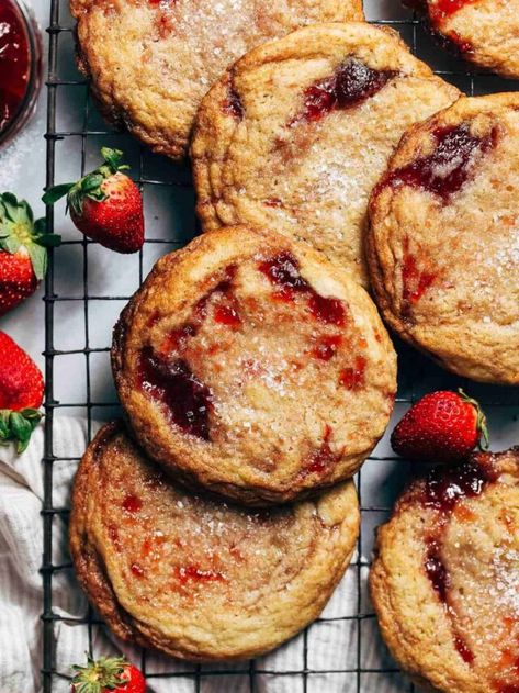 Strawberry Jam Swirl Cookies, Double Strawberry Sugar Cookies, Jam Sugar Cookies, Strawberry Sugar Cookie Recipe, Cookie Variety, Summer Cookie, Strawberry Sugar Cookies, Buttery Sugar Cookies, Strawberry Sugar