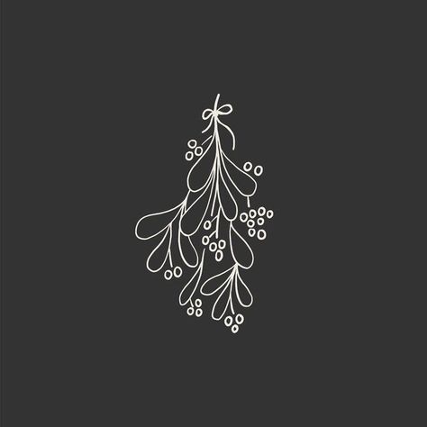 Missle Toe Drawing, Mistletoe Drawing Easy, Mistletoe Drawing Simple, Miseltoe Drawings, Mistletoe Doodle, Single Line Christmas Drawing, Christmas Drawing Mistletoe, Simple Christmas Drawings, Mistletoe Line Drawing