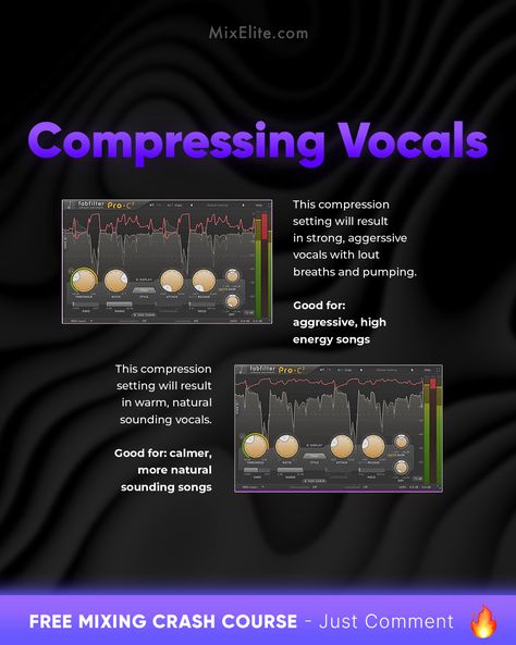 Free Mixing Crash Course 👉 MixElite.com/free-course ⁠ Vocal Magic ✨⁠ ⁠ Tired of dull vocals? Check this: Use fabfilter Pro C2 for compression.   #vocalmixing #musicproduction #fabfilter #producertips #mixingandmastering #recordingstudio #audioproduction #vocalproduction  ⁠ Mixing Vocals, Vocal Mixing, Recording Studio Equipment, Sound Engineering, Music Mixing, Music Tutorials, Studio Music, Recording Studio Home, Fl Studio