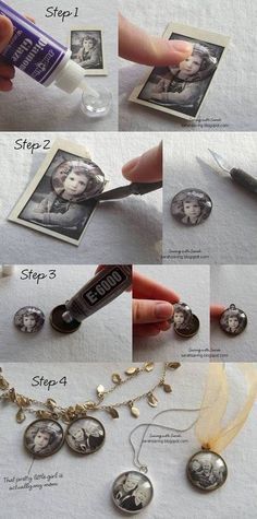 35 easy diy gift ideas ~*~ I am thinking about making the necklaces with PawPaws picture for the women in the family~*~ Memory Projects, Keepsake Crafts, Memory Crafts, In Memory Of Dad, Easy Diy Gifts, Memorial Ornaments, Memorial Keepsakes, Photo Craft, A Button