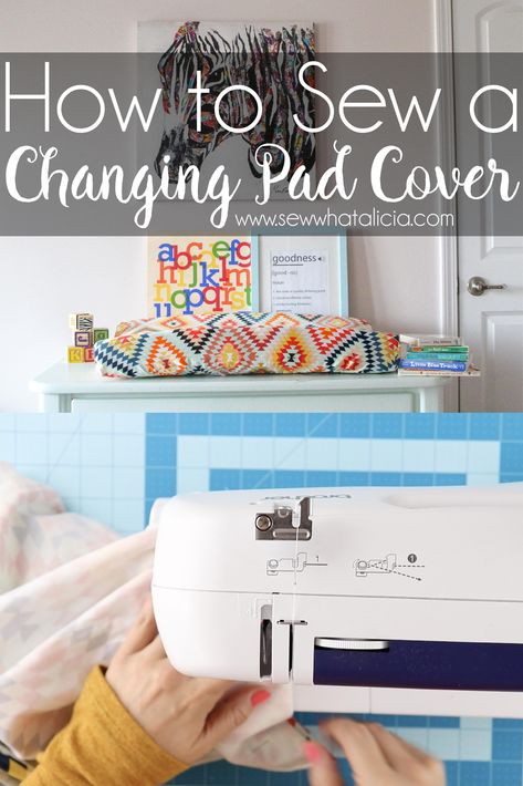 How to sew a changing pad cover: If you want to sew for your baby's nursery then this is a great place to start. This changing pad cover has a video walkthrough which is perfect for beginner sewing. Click through for the video and written tutorial. | www.sewwhatalicia.com Changing Pad Cover Pattern, Baby Changing Pad Cover, Fat Quarter Projects, Baby Changing Pad, Beginner Sewing Projects Easy, Leftover Fabric, Baby Diy, Changing Pad Cover, Baby Changing