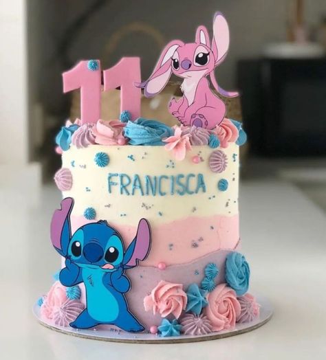 Easy Stitch Birthday Cake, Cake Designs Stitch, Disney Birthday Cakes Stitch, Pink Stitch Birthday Party, Lilo Birthday Cake, Cute Stitch Birthday Ideas, Lilo And Stitch Cake Design, Stitch And Angel Cakes Ideas, Lilo And Stitch Birthday Cake Ideas