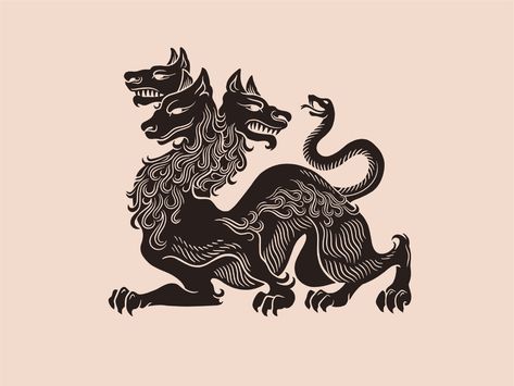 Cerberus by Lia Geeter Cerberus Wallpaper, Cerberus Tattoo Design, Cerebus Dog Tattoo, Cerberus Drawing, Cerebus Dog, Hermes Tattoo, Cerberus Tattoo, Cerberus Art, Ancient Art Tattoo