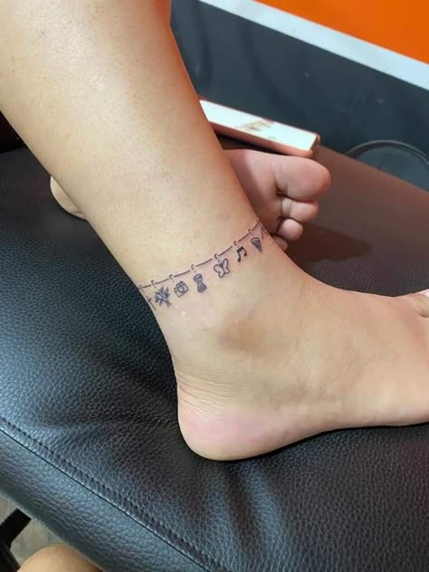 Charm Anklet Tattoo, Charm Bracelet Tattoo, Anklet Tattoo, Kitty Tattoos, Bracelet Tattoo, Hello Kitty Tattoos, Anklet Tattoos, Tasteful Tattoos, Charm Anklet