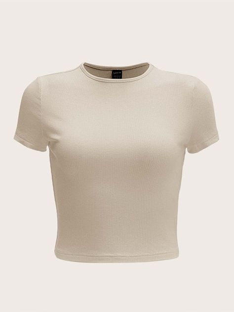 Beige Top Outfit, Beige T Shirts, Beige Shirt, Body Outfit, Fashion Top Outfits, Beige Top, Knit Tees, Casual Style Outfits, Fashion Online Shop