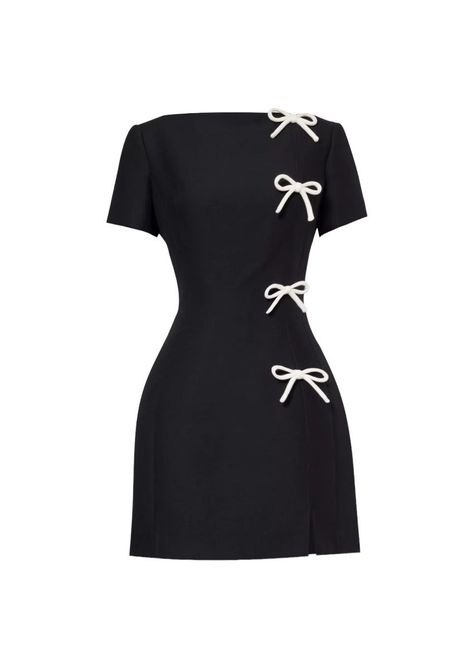 Dress Design Knee Length, Above Knee Length Dresses, Different Types Of Necklines Dresses, Polyester Fabric Dress, A Line Work Dress, Mini Dress With Long Sleeves, Black Dress With Bows, Knee Dresses Length, Formal Black Dress Outfit Classy