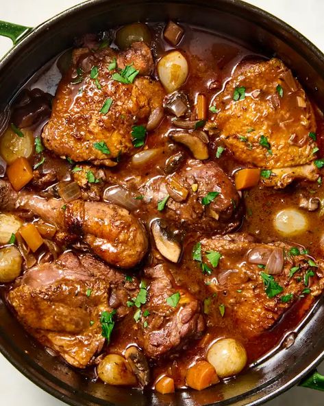 Coq Au Vin Recipe | The Kitchn French Chicken Recipes, French Chicken, Perfect Mashed Potatoes, Salmon Potato, Dinner Rotation, Red Wine Sauce, Weekend Cooking, Lunch Appetizers, Rice Ingredients