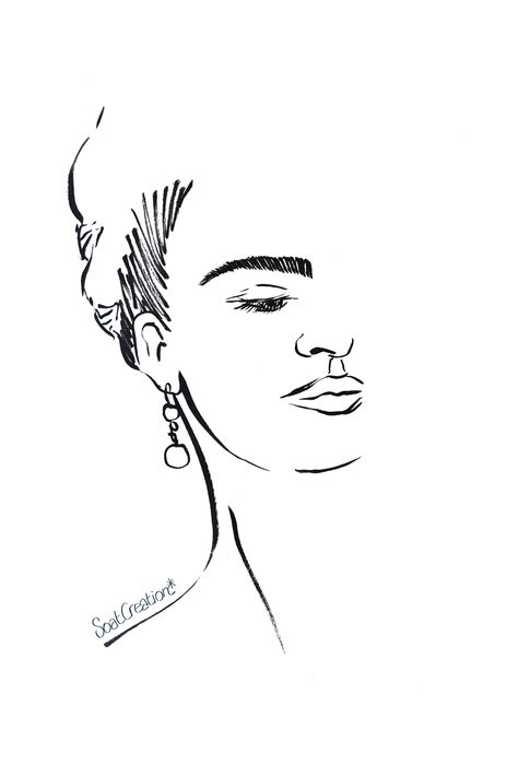 Boho Frida Kahlo portrait line art by Soat Creation Frida Line Art, Frida Kahlo Line Drawing, Frida Kahlo Sketch, Frida Drawing, Frida Kahlo Line Art, Frida Kahlo Watercolor, Frida Kahlo Drawing, Drawn Faces, Silhouette Embroidery