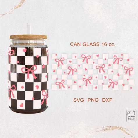 Beer Can Glass Svg, Pink Checkered, Glass Can Wrap, Glass Wrap, Diy Cups, Diy Cricut, Coquette Bow, Cup Wrap, Libbey Glass