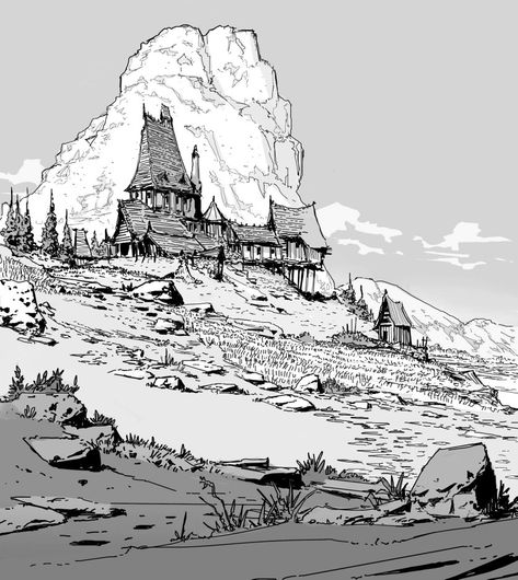 Environment Sketch, Landscape Sketch, White Drawing, Landscape Drawings, Black And White Drawing, Arte Fantasy, 판타지 아트, Ink Illustrations, Environment Concept Art