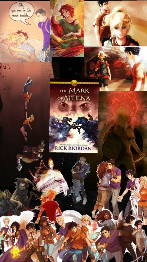 A collage of events and characters from mark of Athena (heroes of olympus book 3) Mark Of Athena, Heroes Of Olympus, Rick Riordan, Percy Jackson, Fan Art