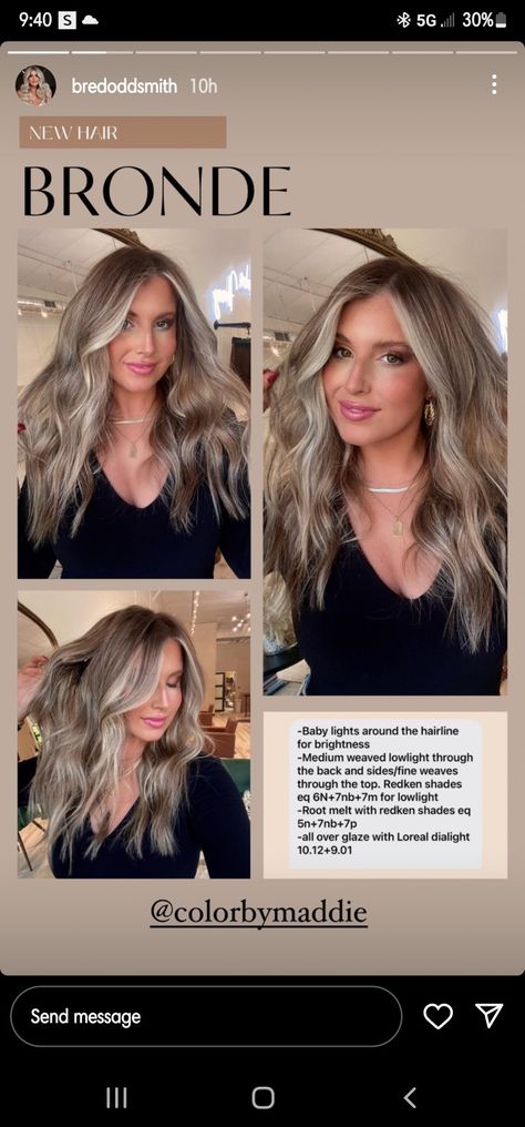 Lowlight Redken Formula, Level 7 Bronde Balayage, Vanilla Mocha Bronde Hair, Blond Color Melt, Balayage Shades Eq Formulas, Bronde Balayage Redken Formula, All Over Bronde Hair Colour, Dimensional Blonde Redken, Ashy Formula Redken