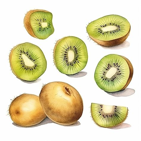 Kiwi Drawing, Watercolor Fruits, Watercolor Fruit, Kiwi Fruit, A Drawing, Premium Photo, 1 Million, Kiwi, Abc