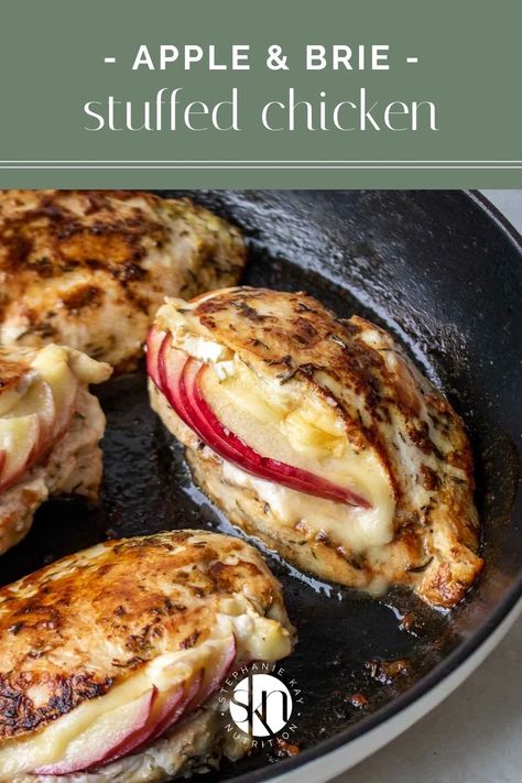 Filled with sweet apple and creamy cheese, and covered in marinade, these apple and brie stuffed chicken breasts are a healthy dinner. Brie Stuffed Chicken, Apple And Brie, Apple Brie, Healthy Weeknight Meals, Brie Cheese, Stuffed Chicken, Diet Foods, All Recipes, Chicken Dinner Recipes