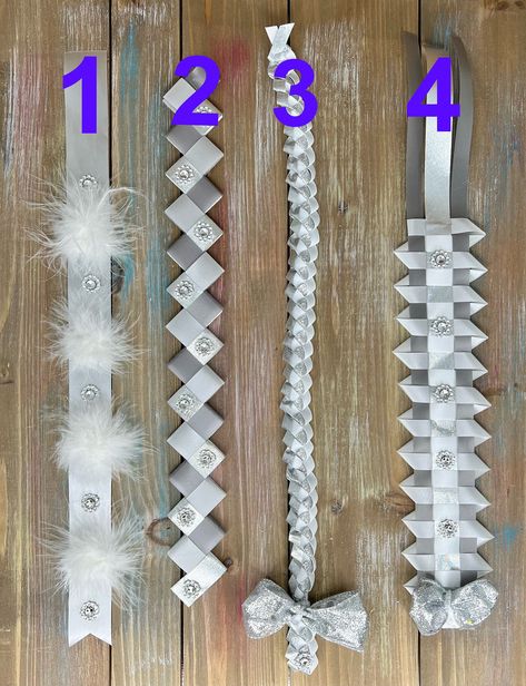 "I will not be able to offer free shipping because every order is different. IF SHIPPING PRICES ARE LOWER THAN SHOWN, I will refund you the difference 💖💖This listing is for add ons for homecoming mums, Ribbons with text, braids, loops, etc DETAILS These homecoming mum add ons are handmade so they might differ slightly. Trinkets are made with multi-layered cardstock so they are pretty sturdy. All pieces of Trinkets are cut and glued. These are not printed. Colors can be changed. HOW TO ORDER Wh Homecoming Mum Head Ideas, Homecoming Mum Base, Mum Ribbon Ideas, Senior Mums Homecoming White, Hoco Braids, Texas Mums Homecoming, Homecoming Mums Braids, Homecoming Mums Ideas Unique, Mums For Homecoming