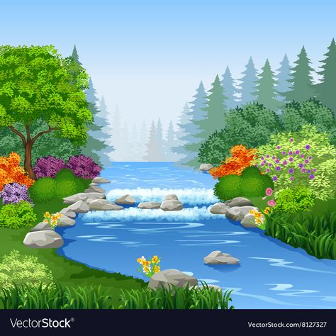 River In Forest, Landscape Wall Painting, Forest Vector, Doodle Frames, Mountain River, Water Photography, Take Better Photos, Cartoon Background, Landscape Illustration