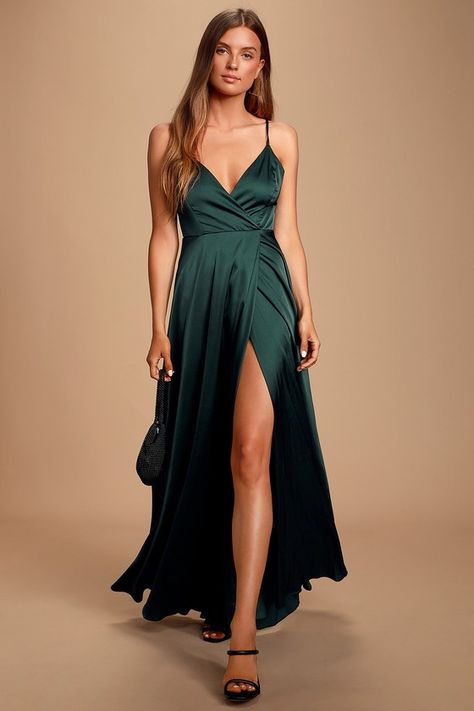 100 Bridesmaid Dresses Perfect for Your Fall Wedding | The Perfect Palette Dark Green Satin Bridesmaid Dress, Forest Green Satin Dress, Emerald Maid Of Honor Dress, Emerald Maxi Dress, Emerald Green Bridesmaids Dress, Satin Emerald Green Bridesmaid Dresses, Emerald Green Bridesmaids Dresses, Accessories For Green Dress, Emerald Green Bridesmaid Dresses Satin