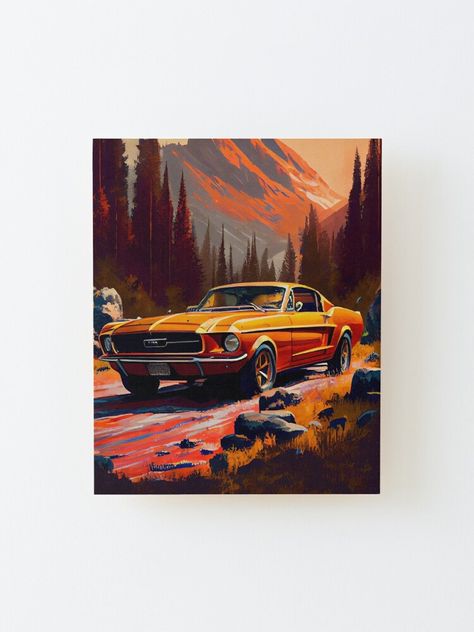 Wall-ready birch plywood print 1/4 inch (6mm) thick with rounded corners Wood grain may be visible through print Mount directly to the wall using 3M tabs Wood spacer helps print stand out 3/4 inch (2cm) from the wall. This artwork features a beautiful illustration of a 1968 Ford Mustang Chargeback. The car is depicted in great detail, with the artist capturing the sleek lines and powerful stance of the classic muscle car. The colors used in the painting are bold and vibrant, bringing the car to 1968 Ford Mustang, Beautiful Illustration, Classic Cars Muscle, Car Painting, Muscle Car, Painting Illustration, Birch Plywood, Beautiful Paintings, Wood Print