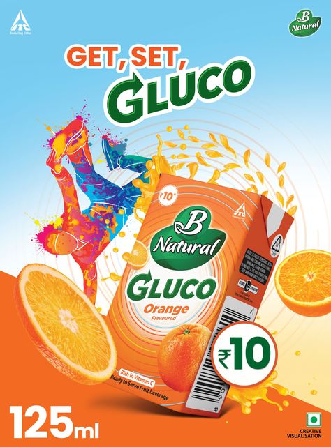 Gluco orange poster :: Behance Adobe Photoshop, Adobe Illustrator, Orange Poster, Milk Packaging, Flavored Milk, Design Advertising, Graphic Design Advertising, Photoshop Adobe, Illustrator