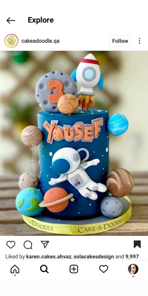 Astronaut Cake, Doodle Cake, Astronaut Theme, Baby Boy Birthday Cake, Space Theme Party, Unicorn Drawing, Birthday Hampers, 1st Birthday Cakes, Outer Space Birthday