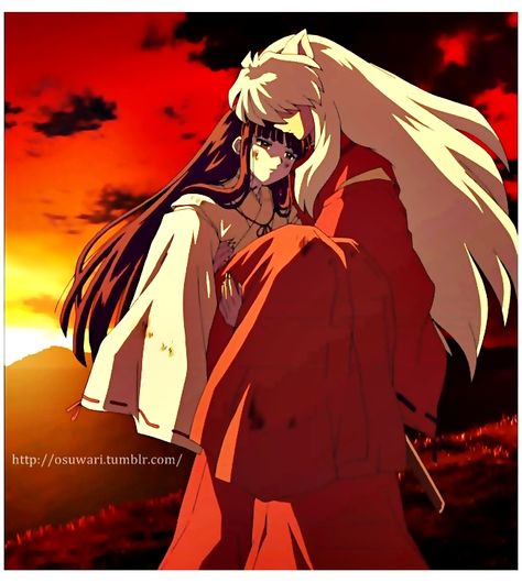 Inuyasha carrying Kikyo in his arms in the sunset Inuyasha And Kikyo, Inuyasha Love, Inuyasha And Sesshomaru, Kagome And Inuyasha, Kagome Higurashi, Anime Nerd, Geek Girls, 90s Anime, Inuyasha