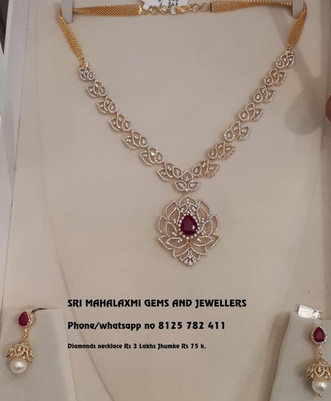 Cz Necklace Indian Gold, Simple Diamond Necklace, Ruby Necklace Designs, Diamond Necklace Indian, Diamond Necklace Simple, Neck Pieces Jewelry, Fancy Jewelry Necklace, Gold Necklace Indian, Gold Jewelry Simple Necklace