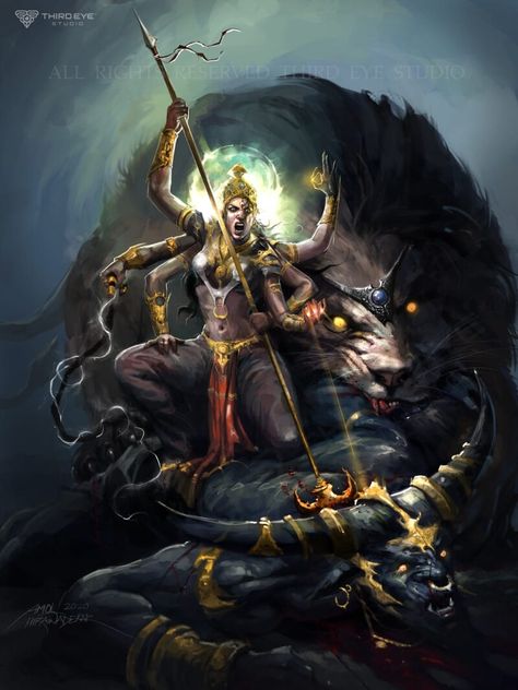 Hindu Gods Art, Mahishasur Mardini, Lord Durga, Shakti Goddess, Kali Goddess, Hinduism Art, Vedic Art, Goddess Artwork, Maa Durga