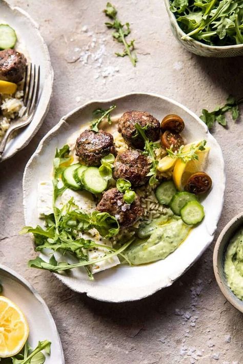 Greek Lamb Meatballs with Avocado Goddess Sauce | halfbakedharvest.com #lamb #easy #meatballs Greek Lamb Meatballs, Lamb Meatballs Greek, Ground Lamb Recipes, Greek Lamb, Lamb Meatballs, Ground Lamb, Half Baked, Half Baked Harvest, Most Popular Recipes