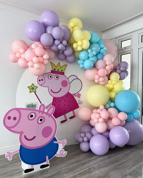 I’ve been singing Peppaaa pig all week! 💛🩵💗 So so happy with this colourful birthday ✨✨ • • • #peppapig #peppapigparty #peppapigballoons #1stbrithday #londonballoons #balloondecor #pastelbirthday #pastelballoons #londonevents #balloondecor #birthdayballoons #balloonsetup #balloondelivery #balloonartist #1stbirthdayparty #balloongarland Peppa Pig Balloon Garland Boy, Peppa Pig Balloon Bouquet, Peppa Pig Balloon Decoration, Peppa Pig Balloon Stack, Peppa Pig Balloons, Papa Pig, Pig Balloon, Pastel Birthday, Pastel Balloons