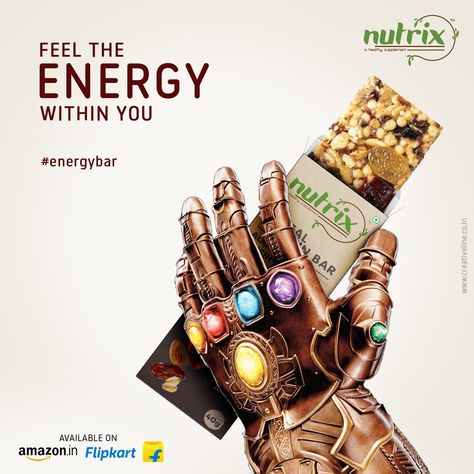 Energize yourself today with Nutrix cereal protein bar to feel the energy within you! Grab your protein bar today. Available on Amazon and Flipkart.  #nutrixfoods #nutrix #india #energy #feel #protein #bar #energybar #thanos #marvel #fit #fitness #gym #athlete #spots #Ceralproteinbars #Energybars #Instantenergybooster #Proteinsbars #MadeinIndia Protein Bar Creative Ads, Bar Creative Ads, Power Bites, Protein Cereal, Thanos Marvel, Energy Boosters, Protein Bar, Energy Bars, Creative Ads