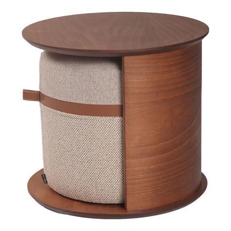 Mono Kangaroo, Light Walnut Color / Beige Fabric / Tan Leather Stripe | Chairish Coffee Tables Design, Minimalist Ottoman, Swivel Ottoman, Ottoman Side Table, Elm Coffee Table, Leather Table, Living Area Design, Organic Furniture, Furniture Details Design