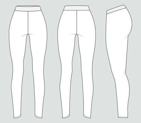 Fashion Flat Sketch, Pants Drawing, Clothing Templates, Fashion Design Template, Illustration Template, Unique Leggings, Flat Sketches, Drawing Cartoon, Long Leggings