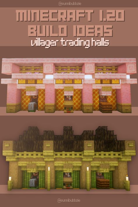 Villager Trading Room Minecraft, Trading Center Minecraft, Villager Trading Hall Minecraft Design Interior, Villager Hall Designs, Japanese Trading Hall Minecraft, Villager Trading Area Minecraft, Mc Trading Hall, Villager Trading Hall Minecraft Underground, Minecraft Trading Post Ideas