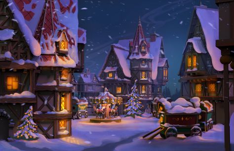 Pelo Anime, Winter Illustration, Anime Christmas, Christmas Shows, Cottage Art, Christmas Town, Fantasy Castle, Christmas Night, Christmas Drawing