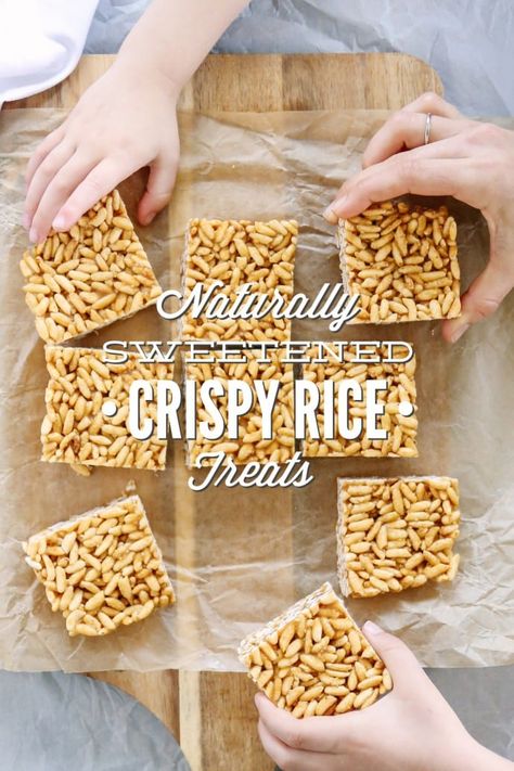 Naturally-Sweetened Crispy Rice Treats - Live Simply Rice Bars, Chocolate Rice Crispy Treats, Rice Crispy Treats Recipe, Rice Treats, Puffed Rice Cereal, Healthy Rice, Krispy Treats, Crispy Rice, Sweet Bar