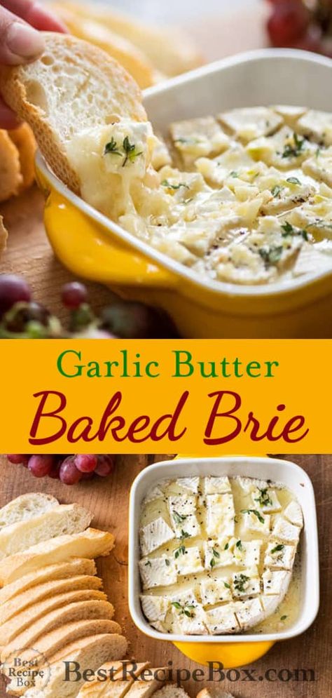 Garlic Butter Baked Brie | @BestRecipeBox Brie Dip, Brie Cheese Recipes, Baked Brie Recipes, Brie Recipes, Queso Feta, Baked Brie, Garlic Recipes, Idee Pasto Sano, Dip Recipe