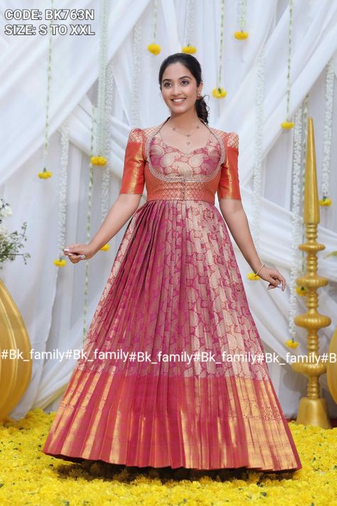 Long Anarkali Dress Patterns From Saree, Reception Dress For Cousins, Gown Dress From Old Saree, Half Saree Decoration Ideas At Function Hall, Pattu Sarees Dress Designs, Silk Saree To Lehenga Convert, Old Saree To New Dress Ideas, Pattu Saree Into Dress Convert, Longfrocksdesigns With Silk Sarees