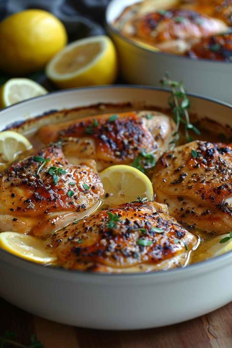 Explore our Lemon Chicken with White Wine Skillet to create a perfect blend of zesty lemon, aromatic herbs. Cook up a storm today! Lemon Wine Chicken, Chicken Wine, Lemon Chicken Thighs, White Wine Chicken, Wine Chicken, Baked Lemon Chicken, Rosemary Chicken, Chicken Breast Seasoning, Braised Chicken