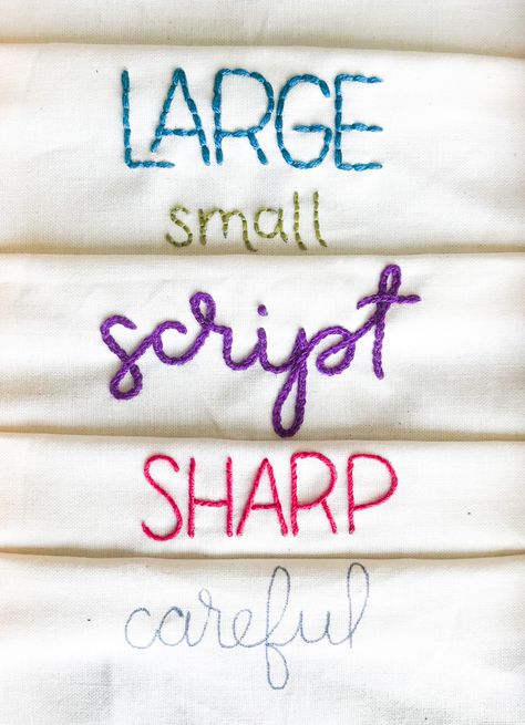 5 tired and true tips for making embroidery lettering for beginners. We cover both block and script lettering. Diy Embroidery Letters, Back Stitch Embroidery, How To Embroider Letters, Lettering For Beginners, Hand Embroidery Letters, Embroidery Lettering, Basic Hand Embroidery Stitches, Clothes Embroidery Diy, Chain Stitch Embroidery