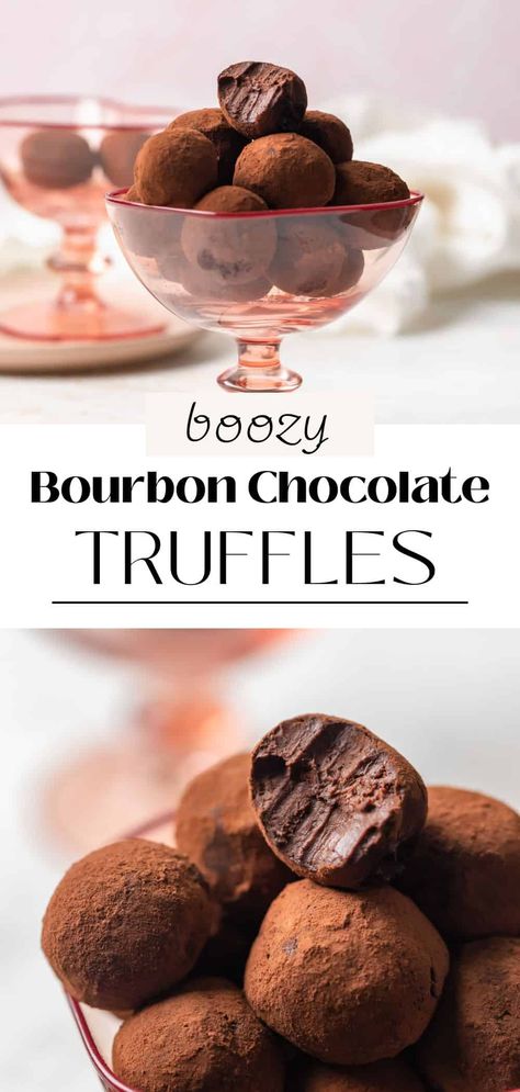 Boozy Oreo Balls, Chocolate Bourbon Truffles, Whiskey Truffles Recipe, Baking Recipes With Alcohol, Boozy Truffles Recipe, Treats With Alcohol, Whiskey Chocolate Truffles, Alcohol Infused Food, Almond Truffles Recipe