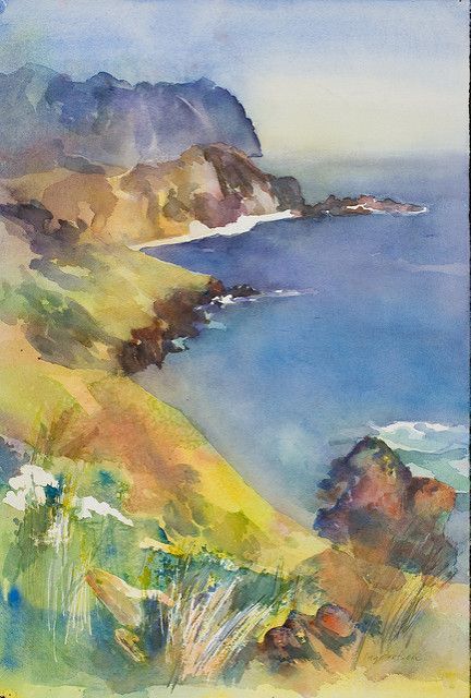 Big Sur Coastline, California Coastline, Watercolor Pictures, Watercolor Ocean, Watercolor Projects, Beach Wall Decor, Watercolor Painting Techniques, Watercolor Landscape Paintings, California Beach